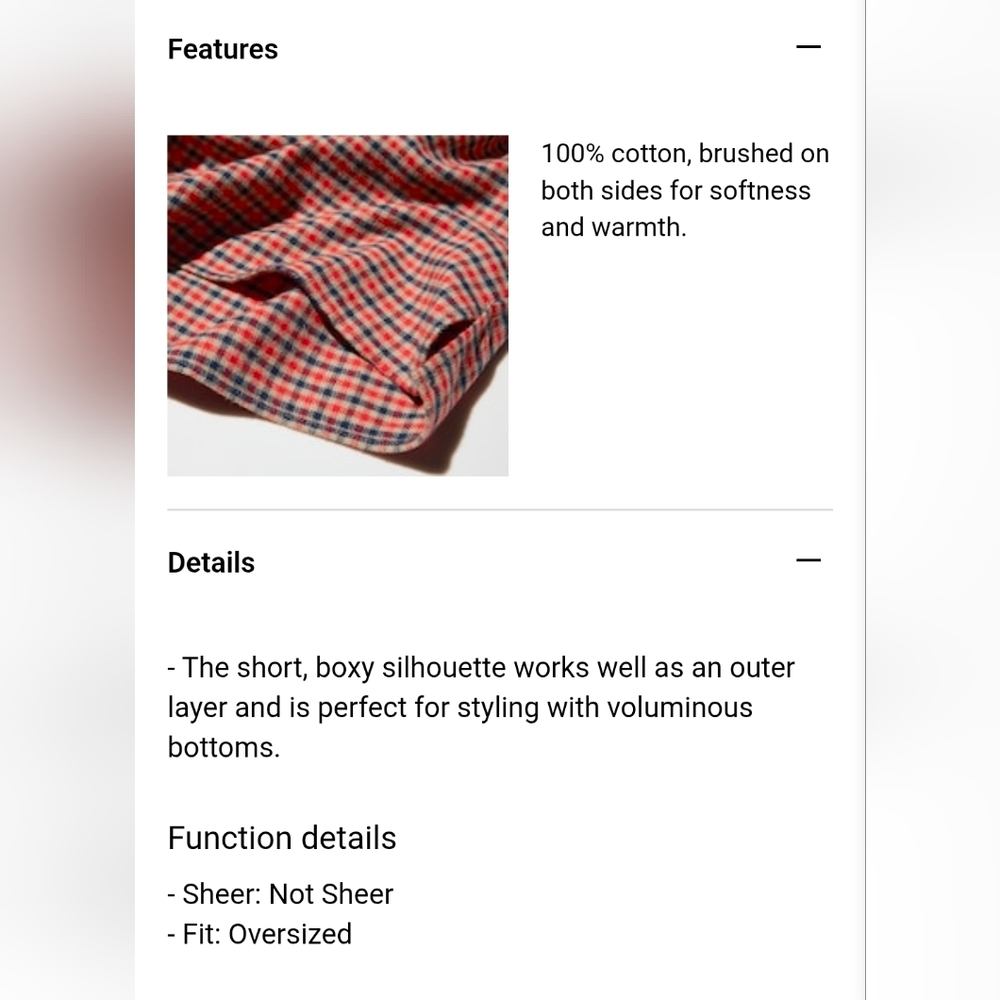 NWT Uniqlo Flannel Boxy Shirt, Red Plaid, Size M - Picture 4 of 11